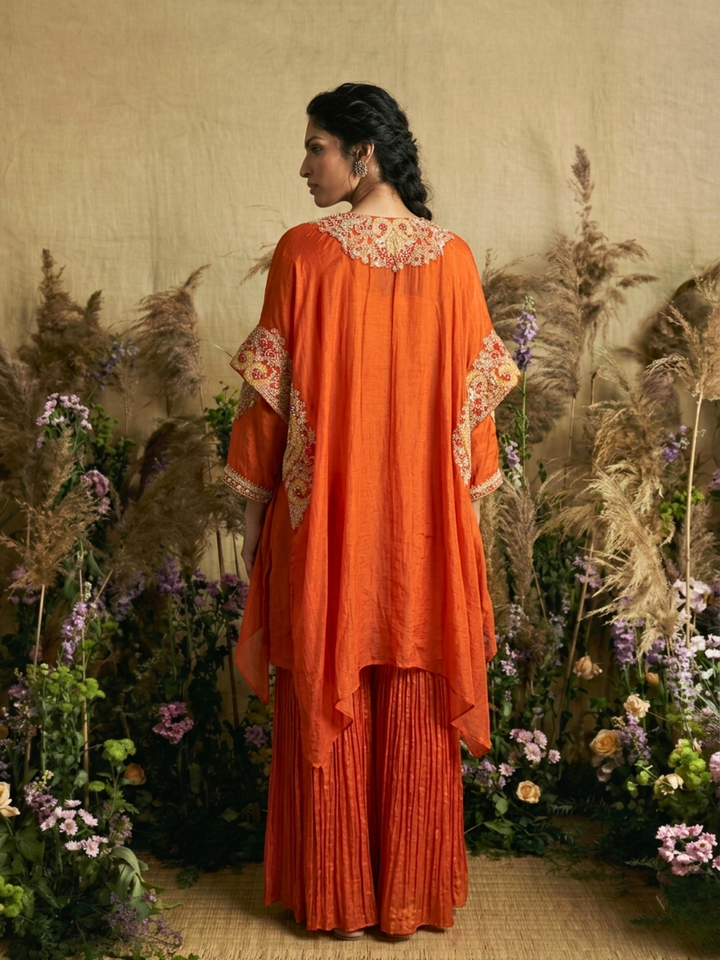 Sunset Opulence Hand-Embroidered Kaftan with Sharara