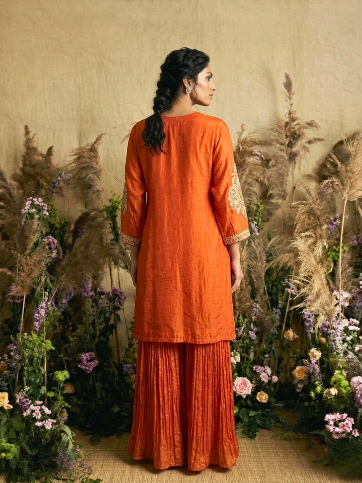 Sunset Opulence Hand-Embroidered Kaftan with Sharara