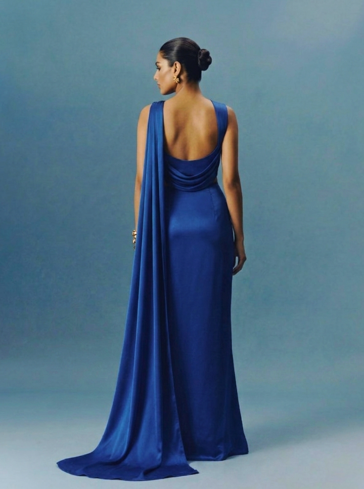 Cobalt Couture Draped Saree with Embellished Blouse