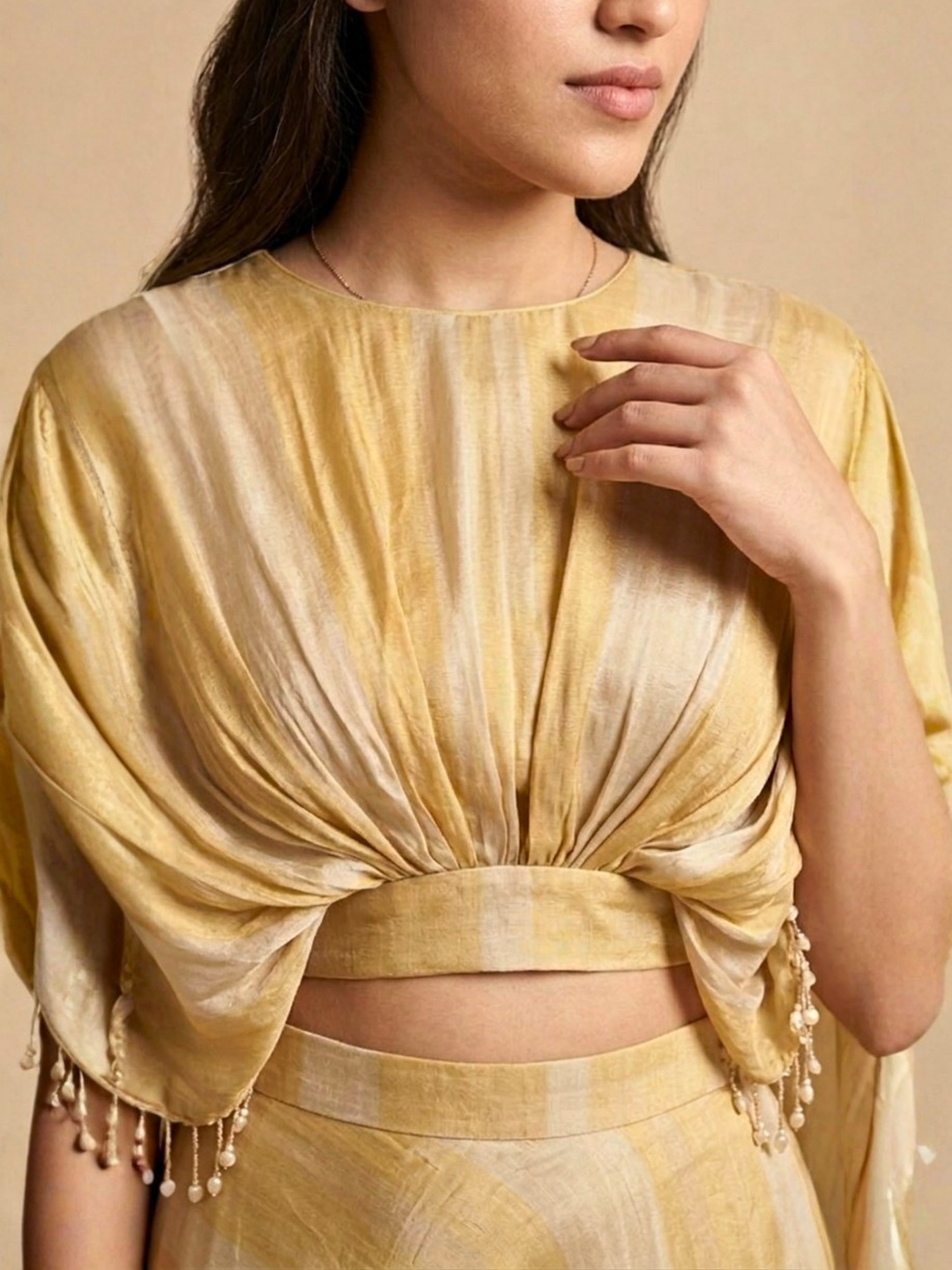 Molten Gold Draped Cape Lehenga