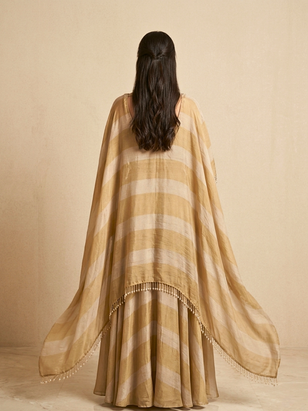 Molten Gold Draped Cape Lehenga