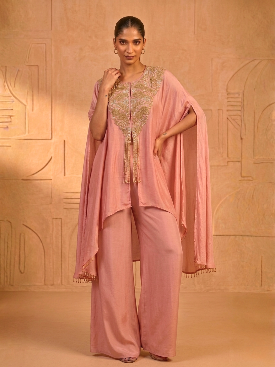 Pearl Cascade Embellished Cape Set