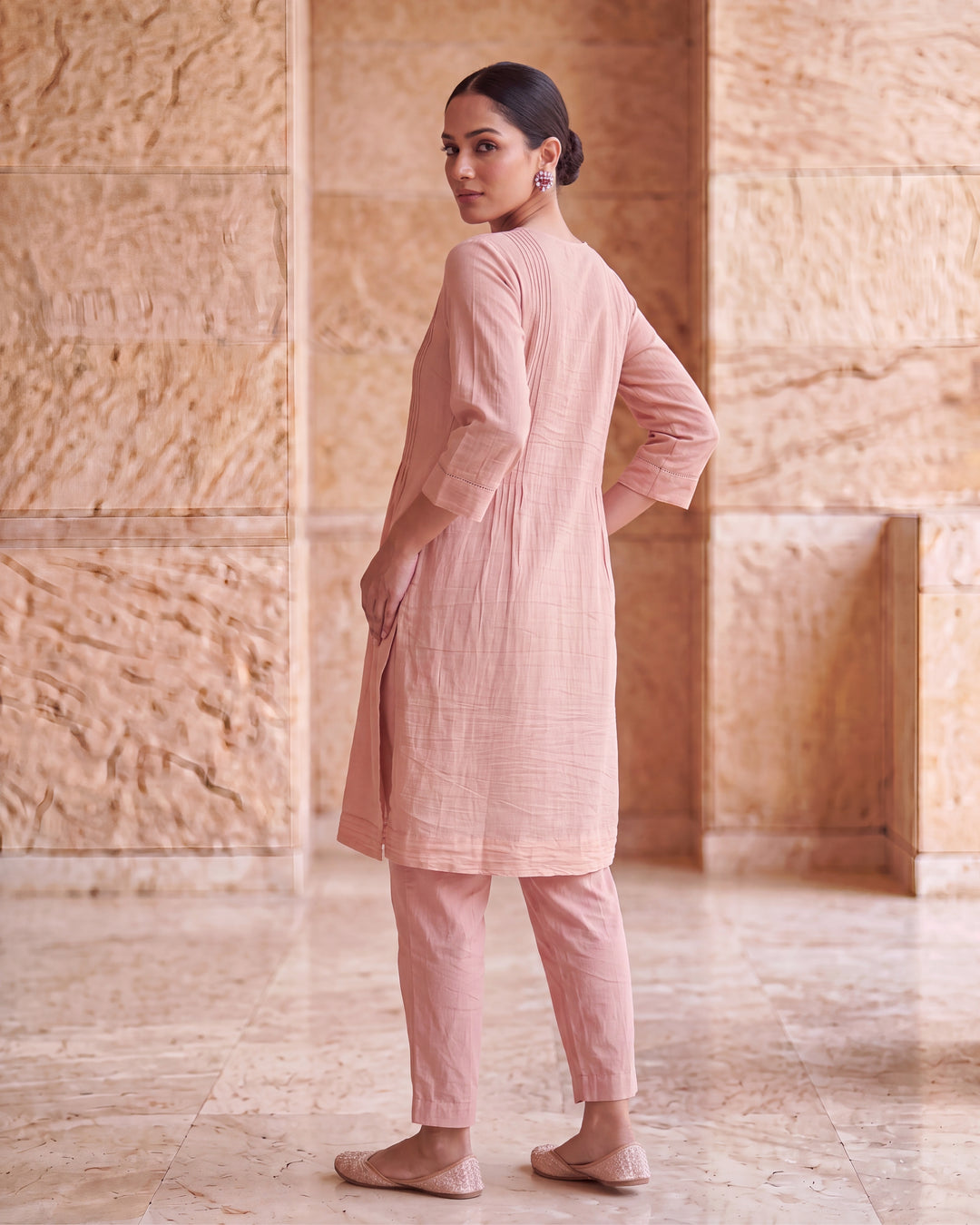 Blush Pink Floral Embroidered Co-ord Set