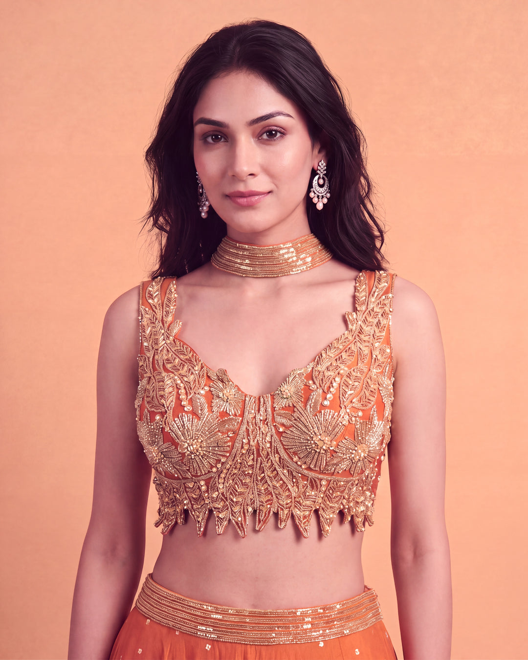 Orange Embellished Lehenga Set with Cutworked Blouse