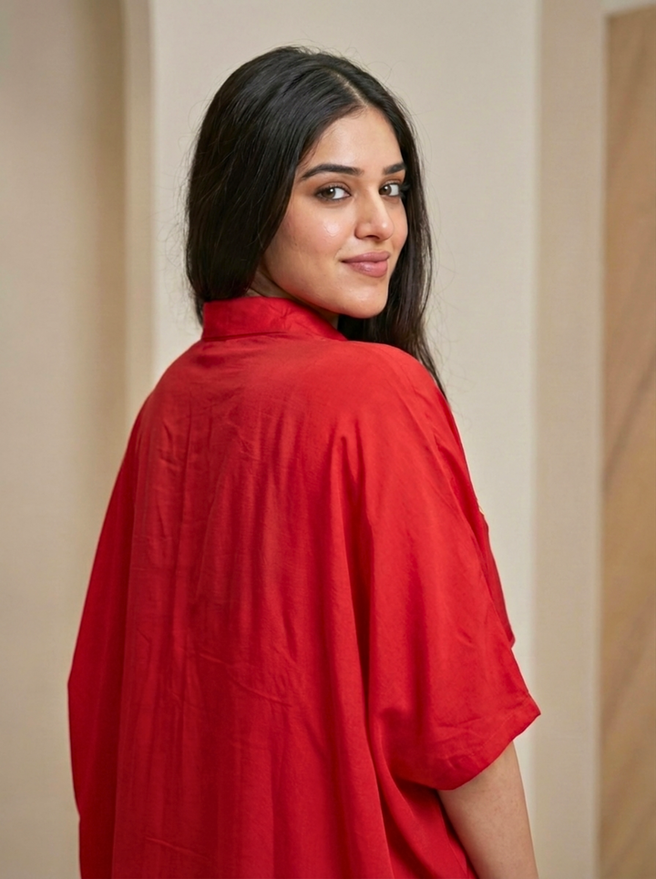 Crimson Wings Gold Patch Kaftan Co-Ord Set