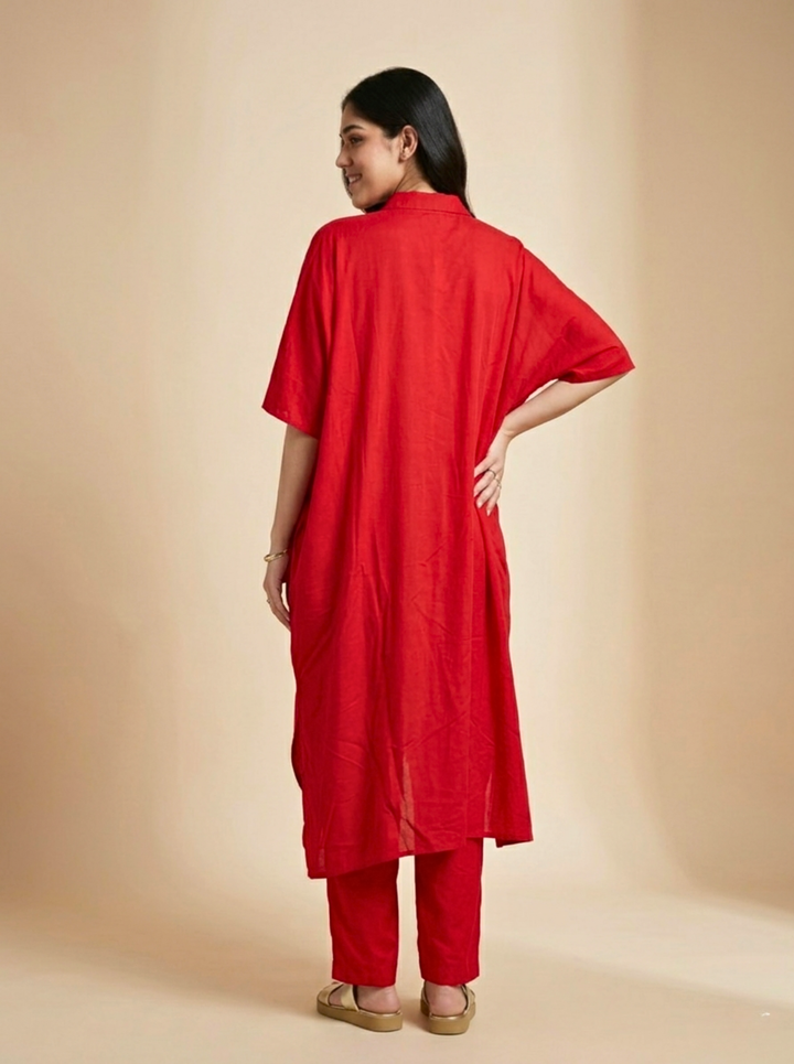 Crimson Wings Gold Patch Kaftan Co-Ord Set