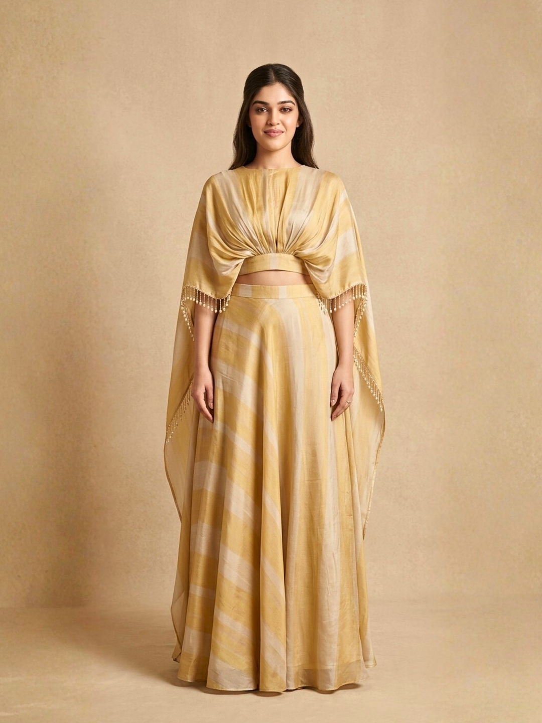 Molten Gold Draped Cape Lehenga