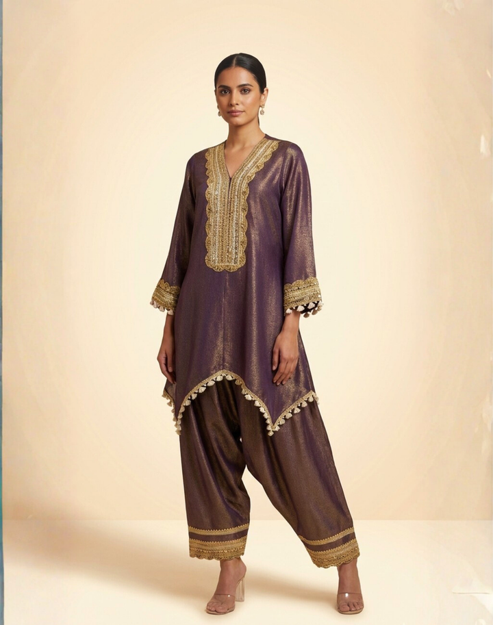 Royal Plum Hand-Embellished Farshi Salwar Set