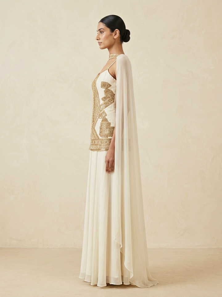 Ivory Aristocrat Hand-Embroidered Sharara Set with Dupatta