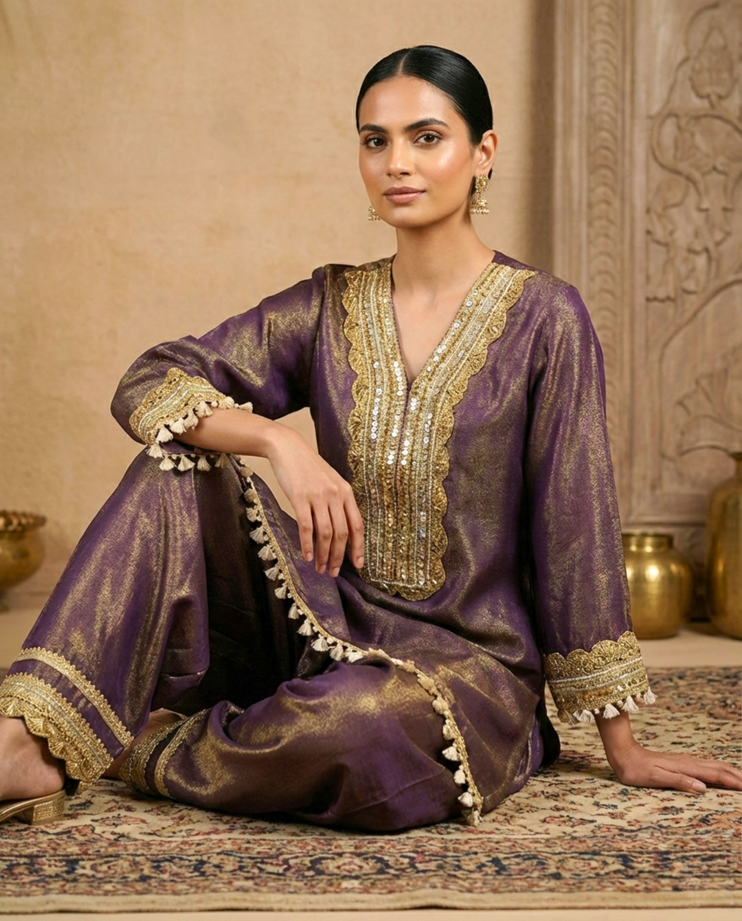 Royal Plum Hand-Embellished Farshi Salwar Set