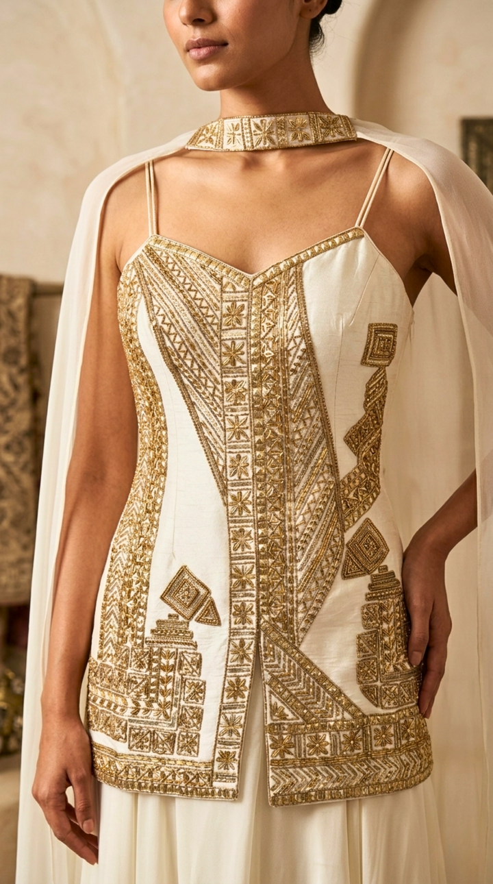 Ivory Aristocrat Hand-Embroidered Sharara Set with Dupatta