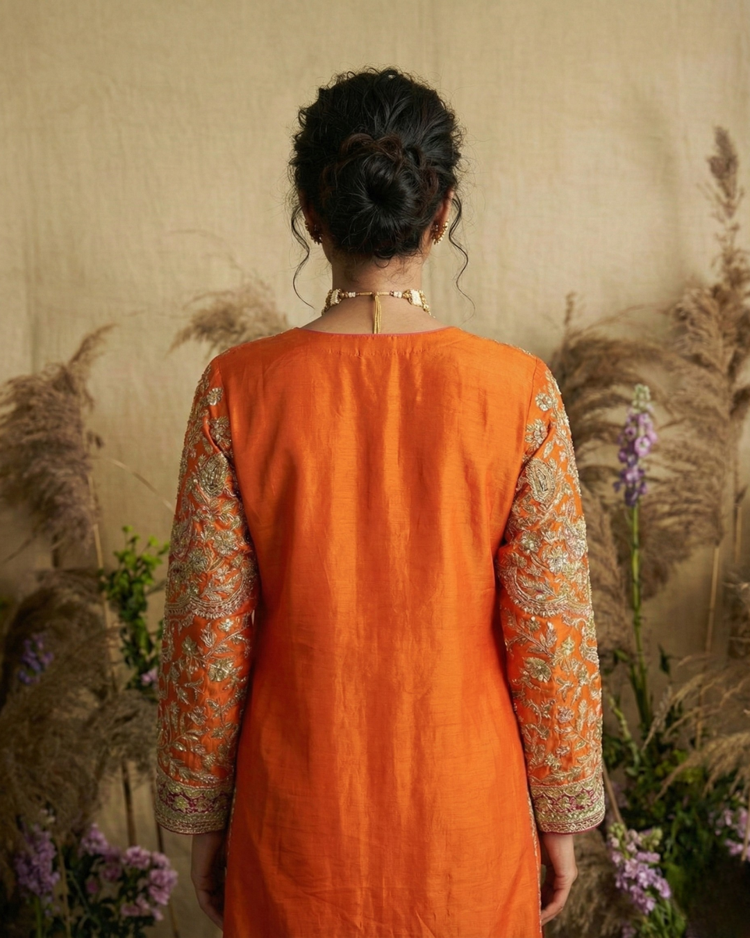 Tangerine Kirandori Embroidered Silk Kurta Set