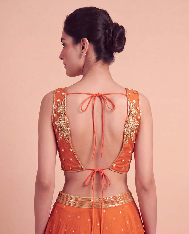 Orange Embellished Lehenga Set with Cutworked Blouse