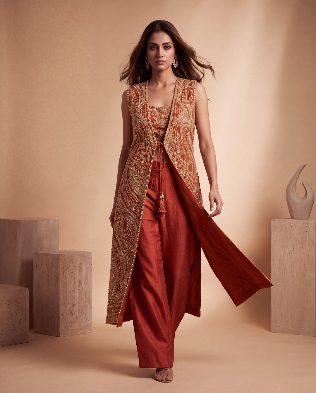 Rust Heritage Embroidered jacket Set
