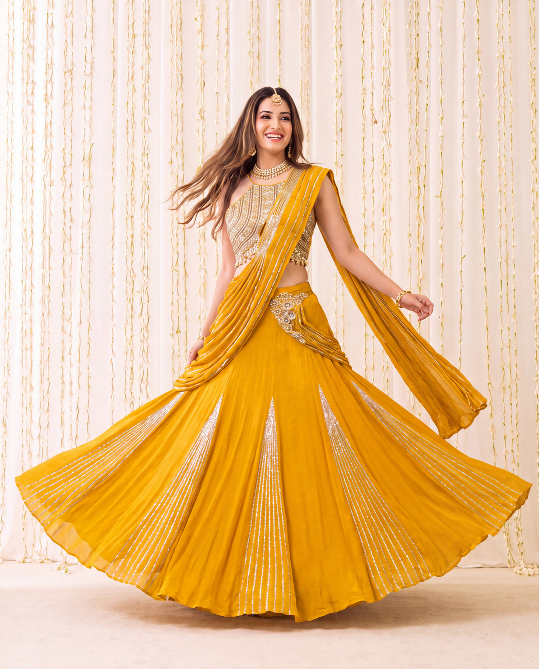 Pila Gul-Haldi yellow with gold accents Lehenga Set