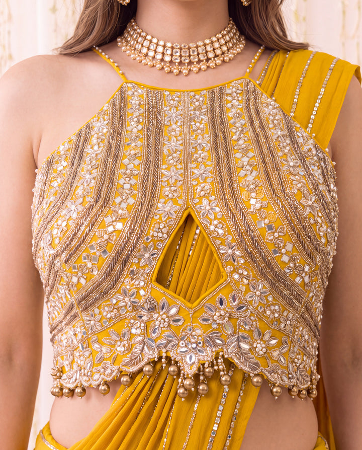 Pila Gul-Haldi yellow with gold accents Lehenga Set