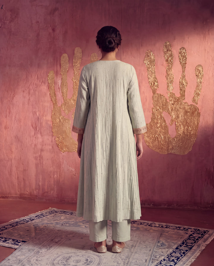 Grey Mul Chanderi Embroidered Kurta Set