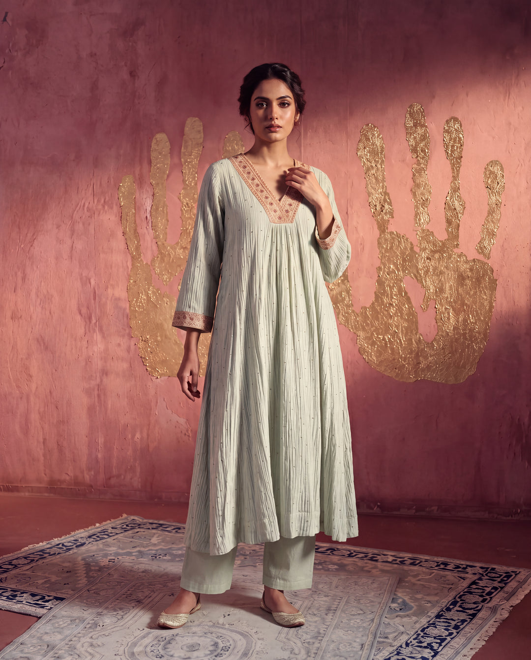 Grey Mul Chanderi Embroidered Kurta Set