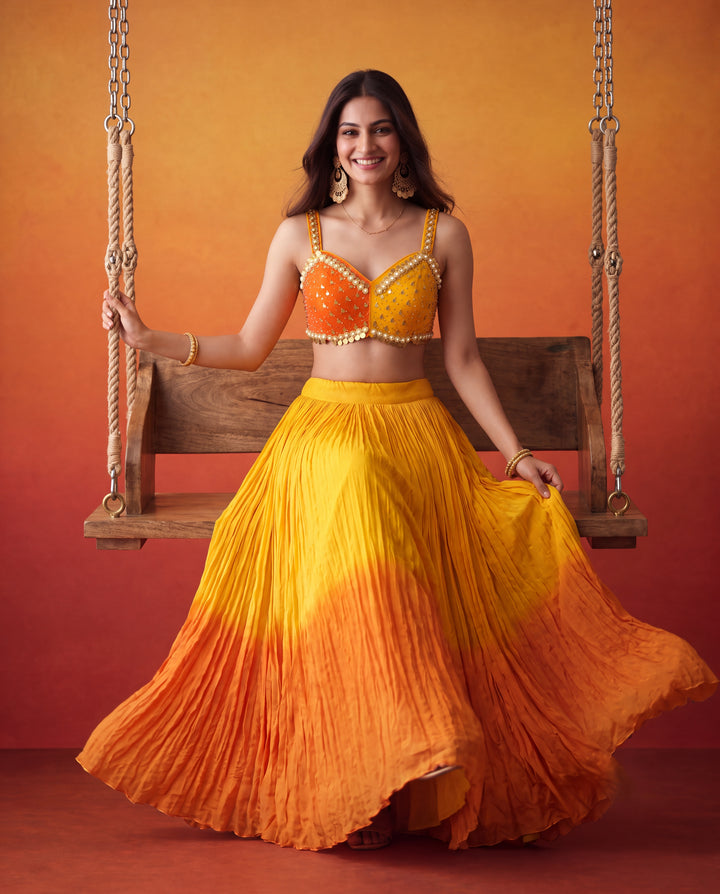 Dual-Tone Sunset Ombre Lehenga Set