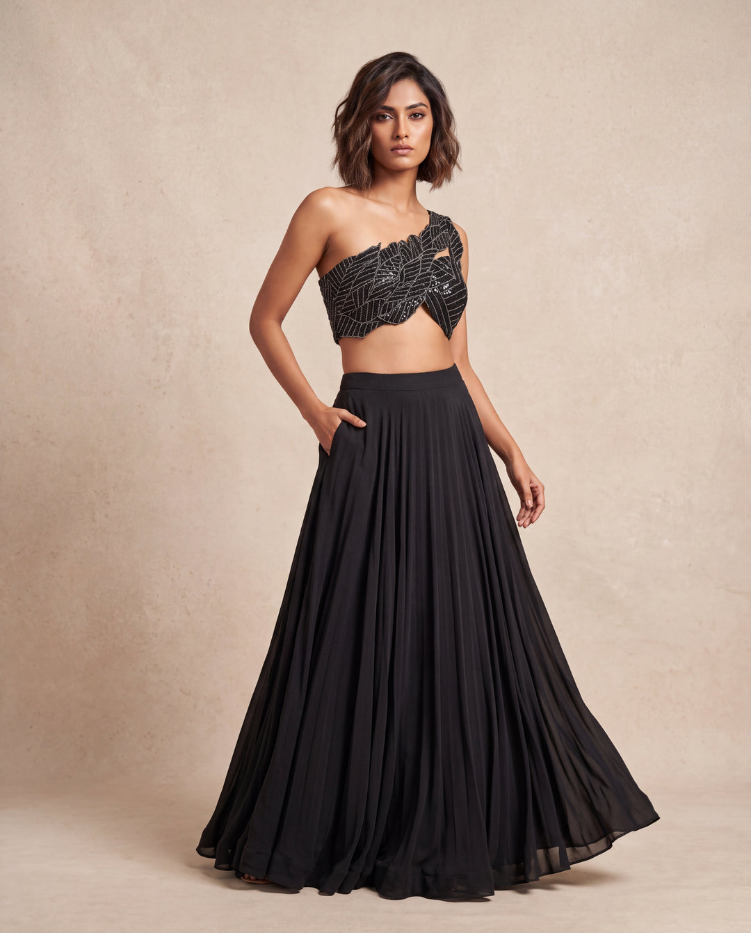 Noir Sequin & Katdana Crop top and Skirt Set