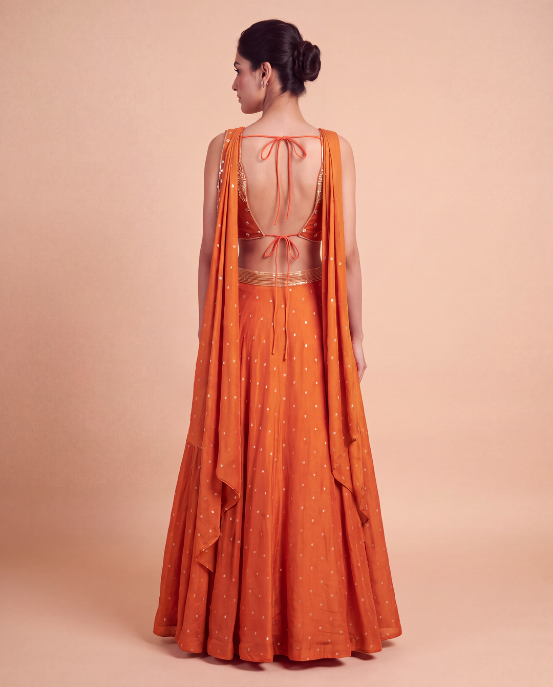 Orange Embellished Lehenga Set with Cutworked Blouse