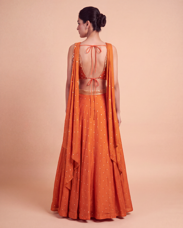 Orange Embellished Lehenga Set with Cutworked Blouse