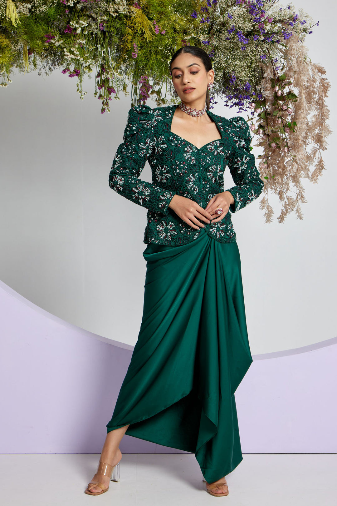 Emerald Green Top with Draped Skirt