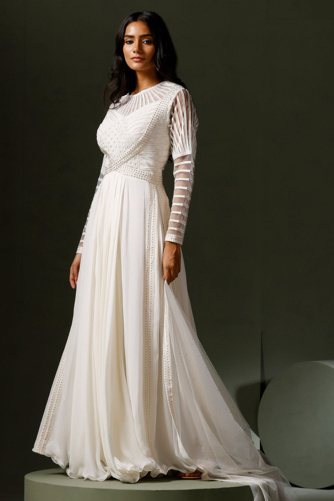 White Lace & Crystal Anarkali ( ) Gyans White Lace & Crystal Anarkali ( ) Gyans