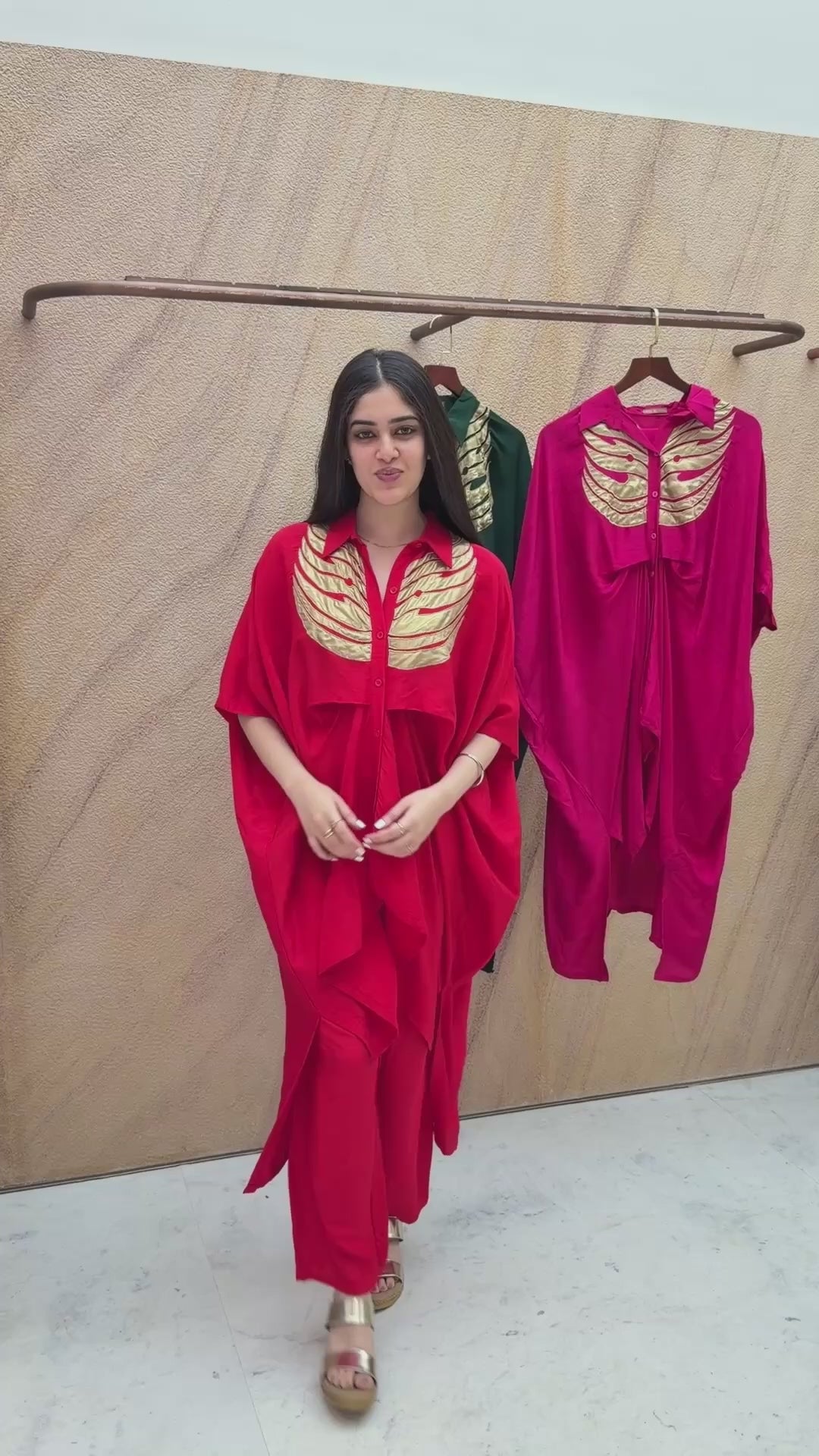 Crimson Wings Gold Patch Kaftan Co-Ord Set