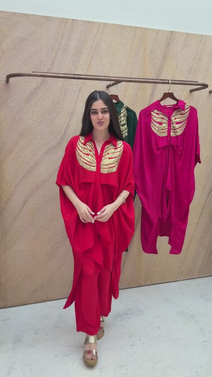 Crimson Wings Gold Patch Kaftan Co-Ord Set