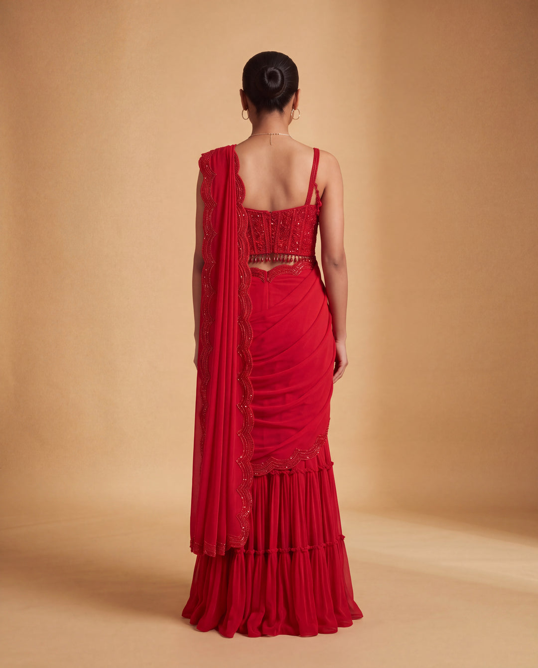 Red Tone-on-Tone Hand Embroidered Sequin & Bead gharara Set