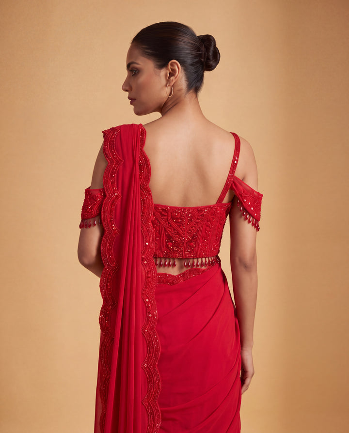 Red Tone-on-Tone Hand Embroidered Sequin & Bead gharara Set