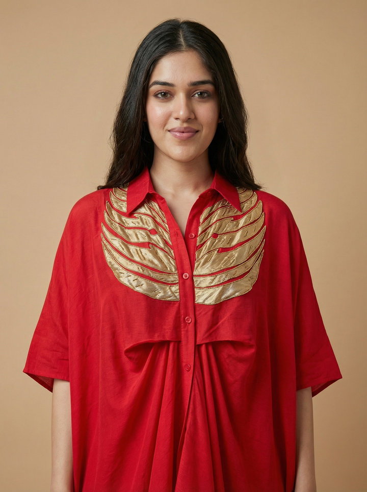 Crimson Wings Gold Patch Kaftan Co-Ord Set