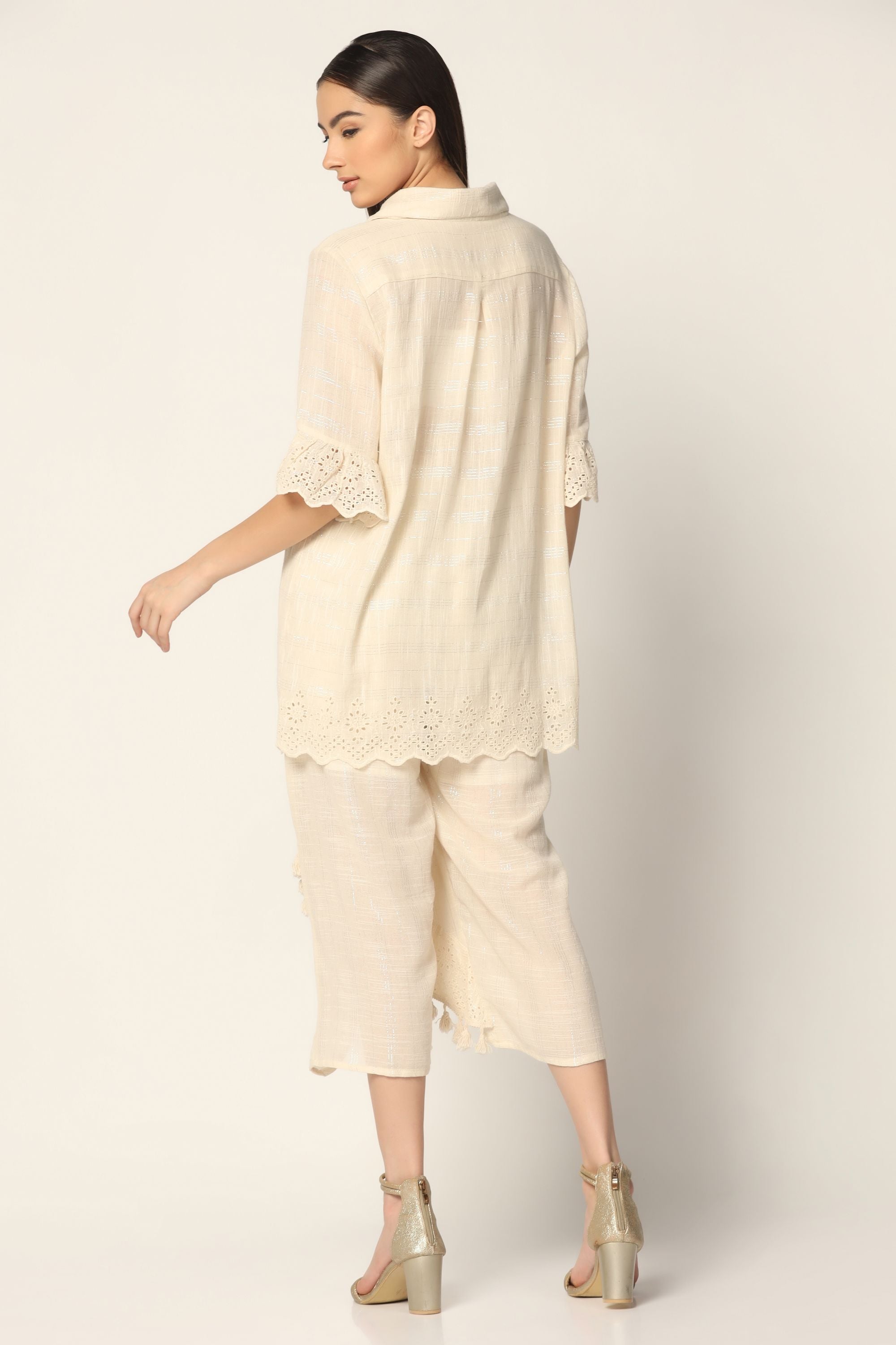 Off-White Cotton Co-ord Set with Tulip Pant
