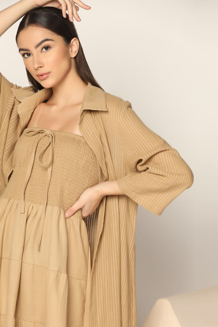 Beige Maxi Dress with a Long Overshirt