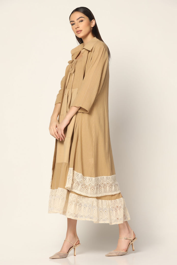 Beige Maxi Dress with a Long Overshirt