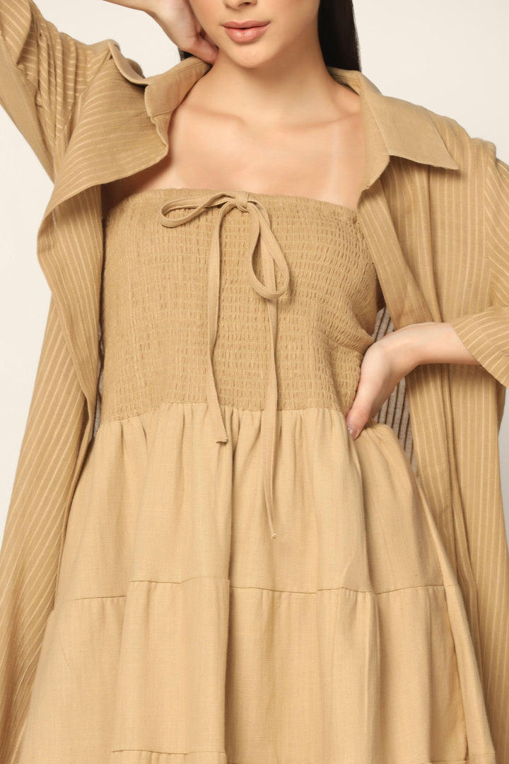 Beige Maxi Dress with a Long Overshirt