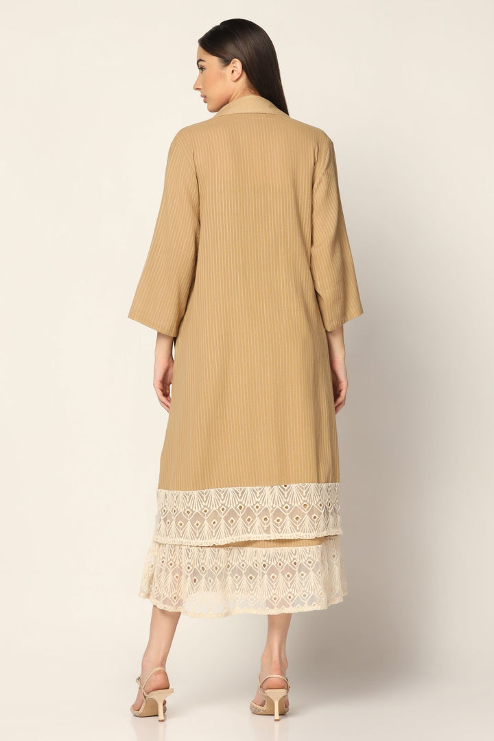 Beige Maxi Dress with a Long Overshirt