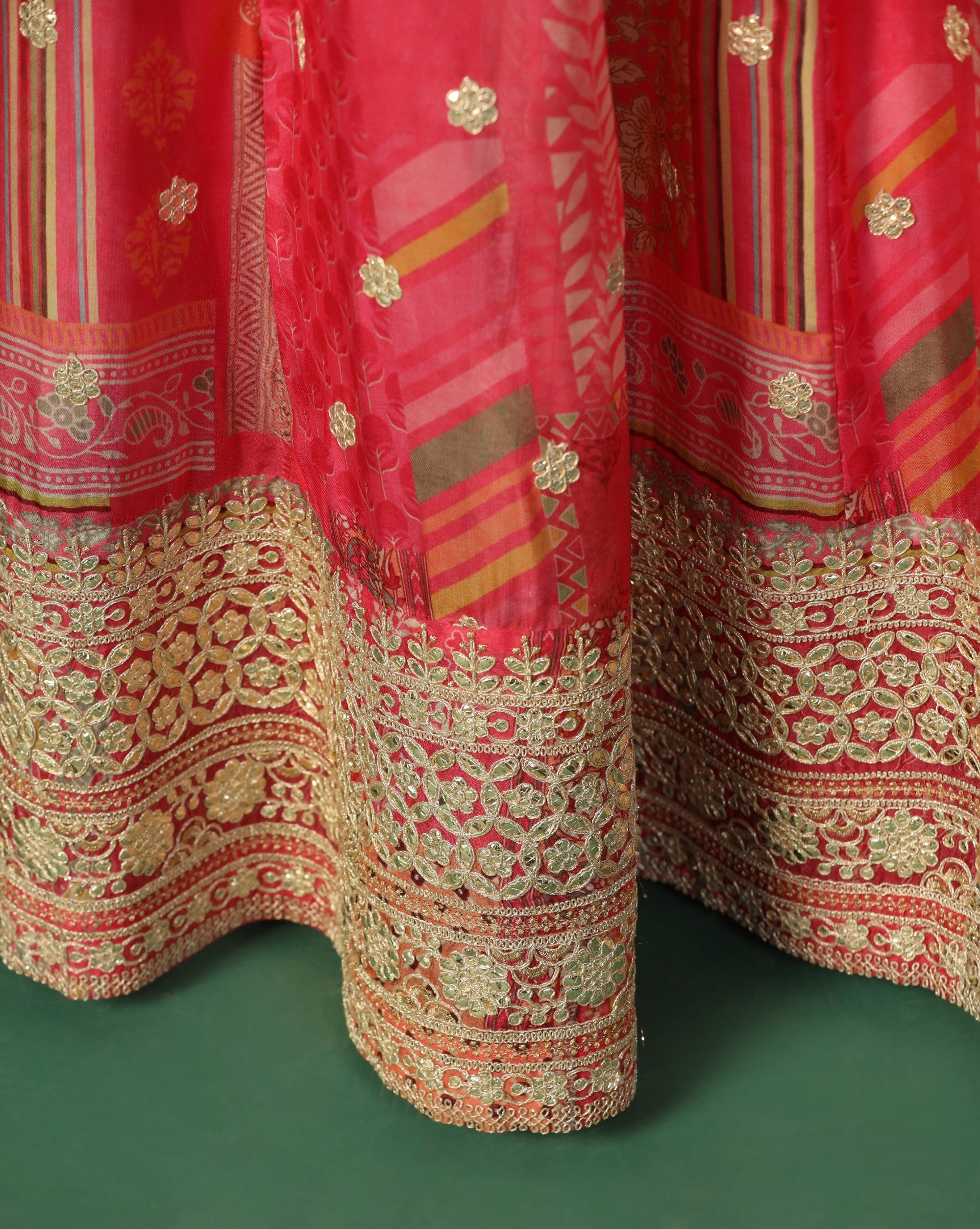 Pink Silk Chinon Embroidered & Printed Anarkali Set