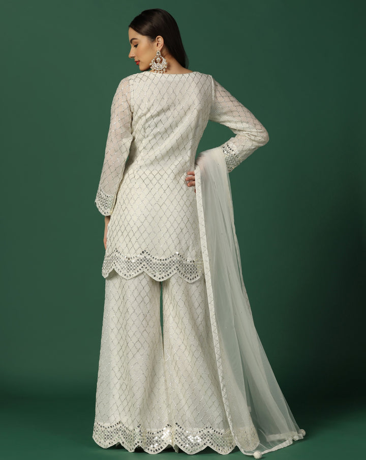 The Embroidered White Sharara Set