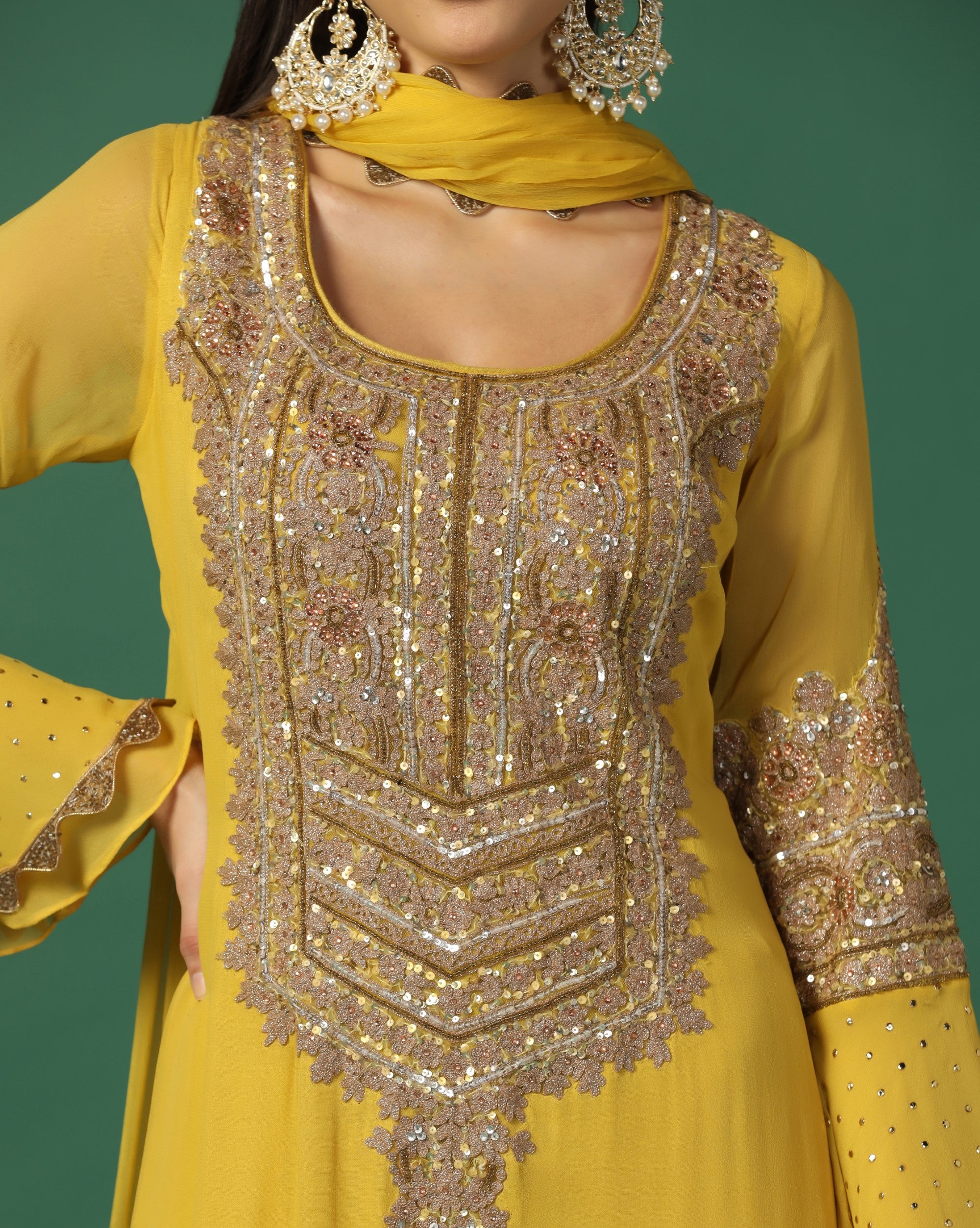 Yellow Georgette Suit with Churidaar Bottoms