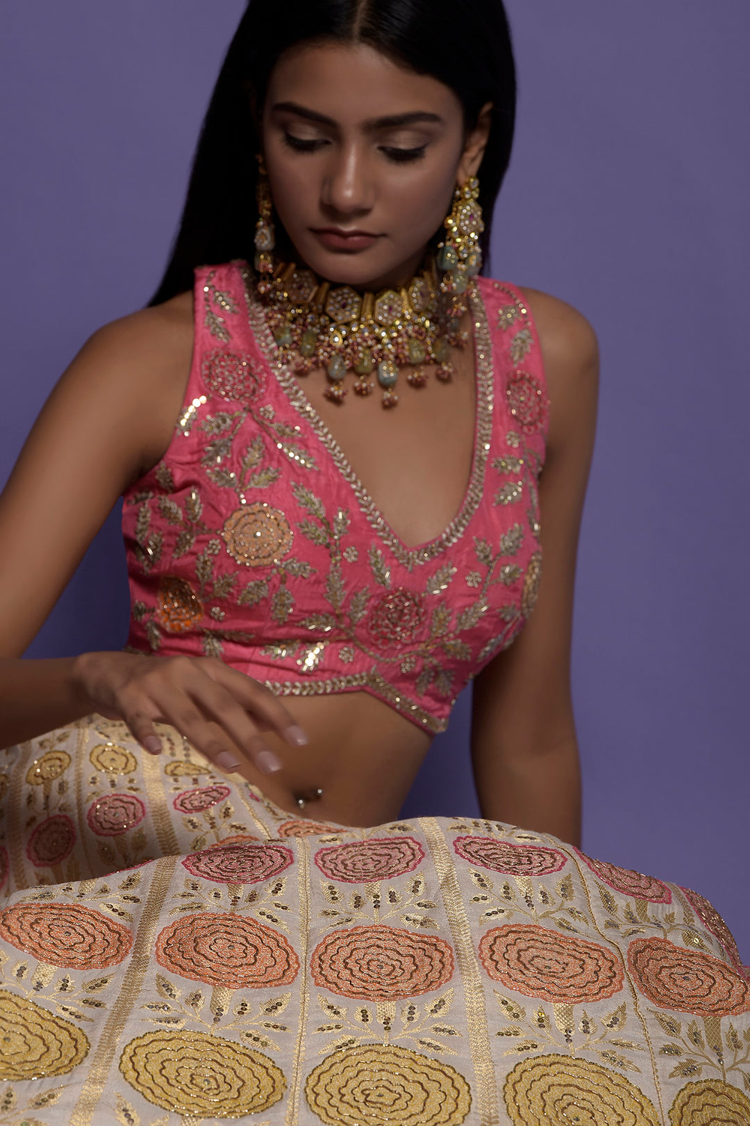 Ivory Banarasi Silk Lehenga Set