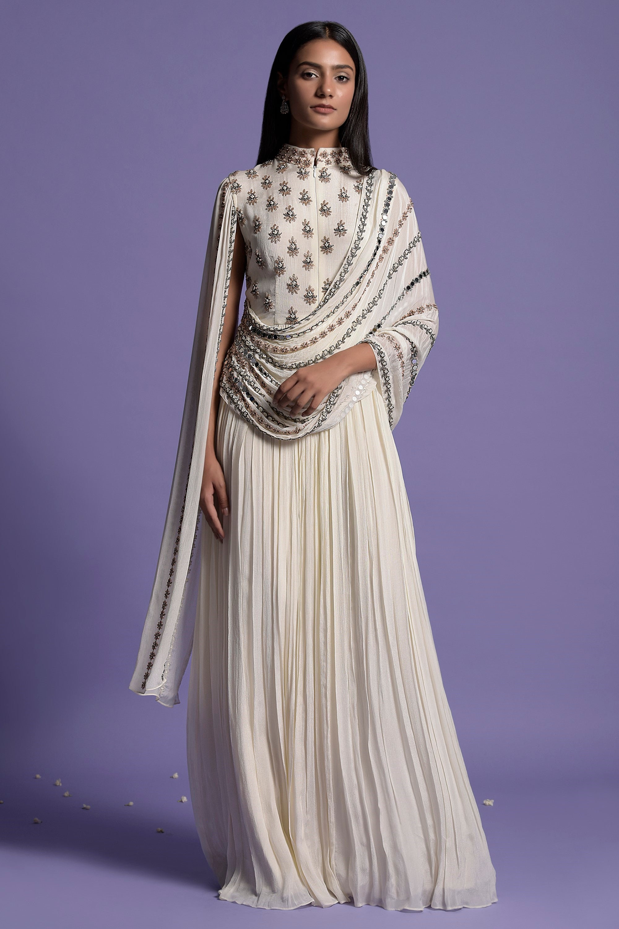 Ivory Chinnon Embroidered Gown