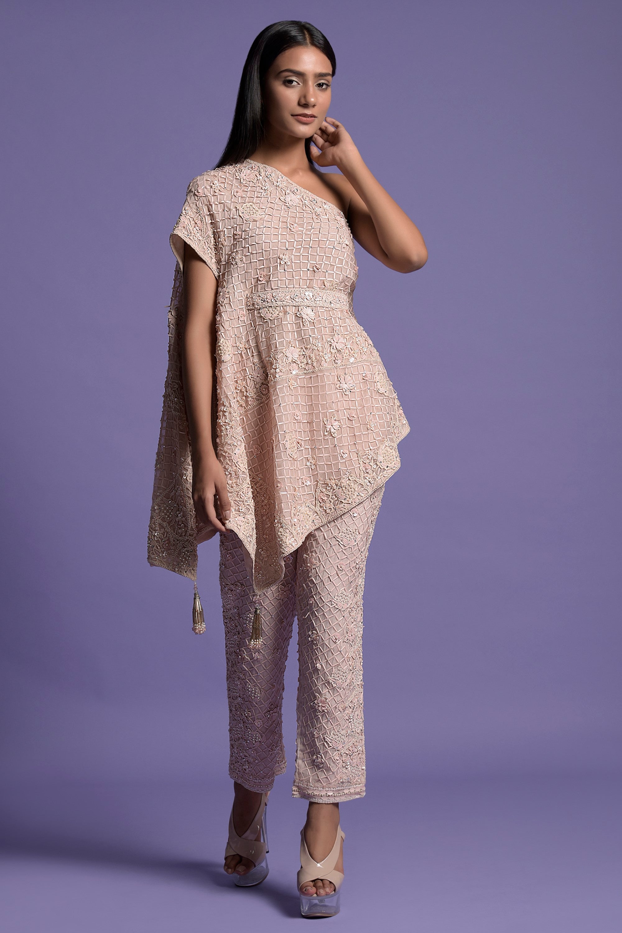 Blush Pink Organza Embroidered Co-ord Set