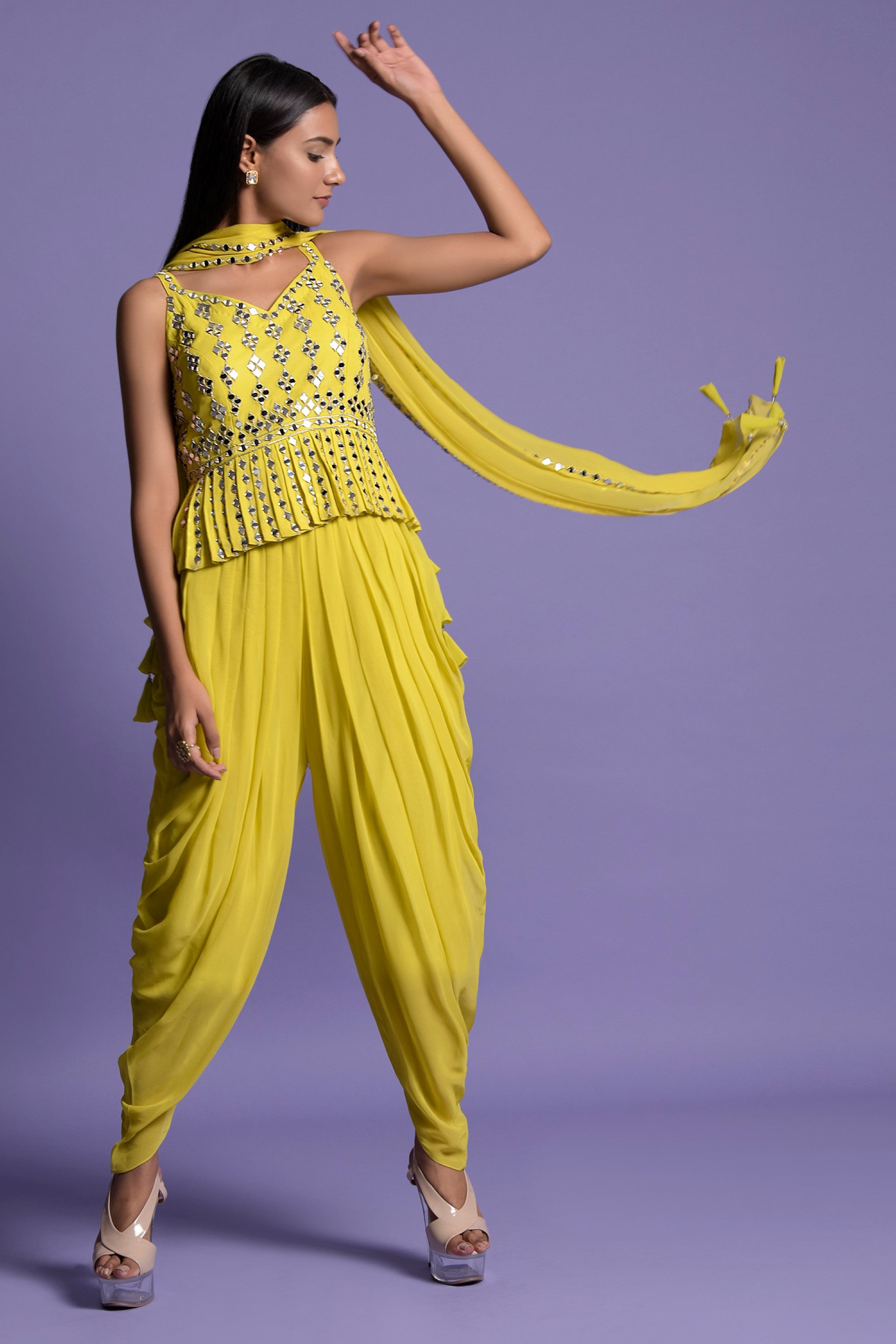 Yellow Georgette Dhoti Co-ord Set