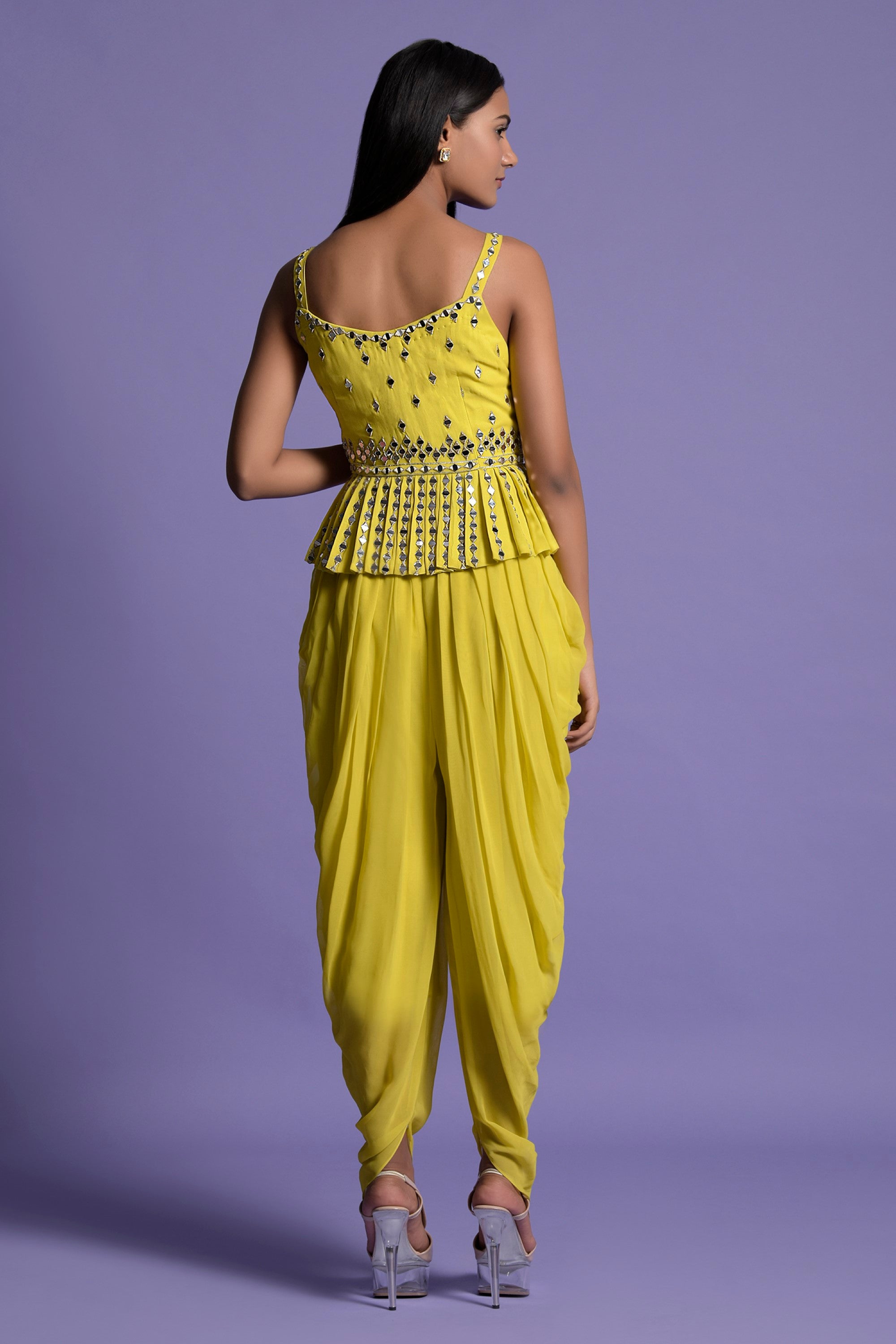 Yellow Georgette Dhoti Co-ord Set
