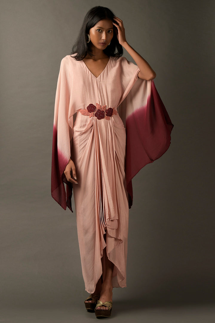 Pink & Maroon Ombre Kaftan Draped Dress