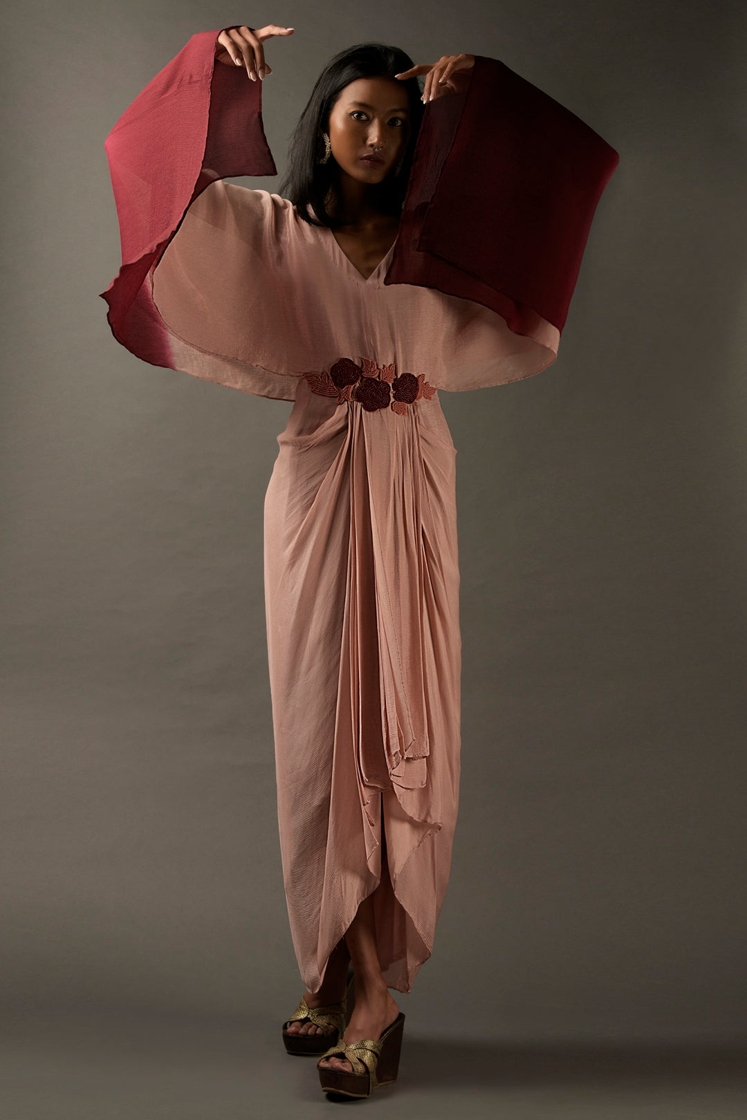 Pink & Maroon Ombre Kaftan Draped Dress