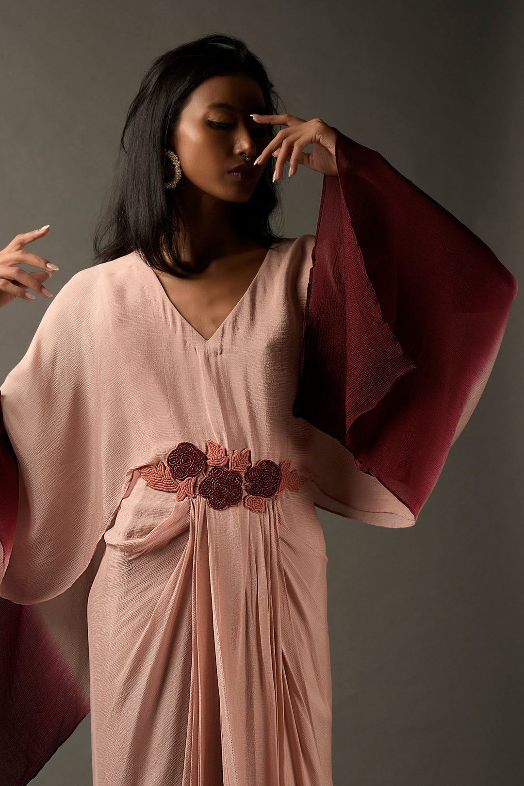 Pink & Maroon Ombre Kaftan Draped Dress