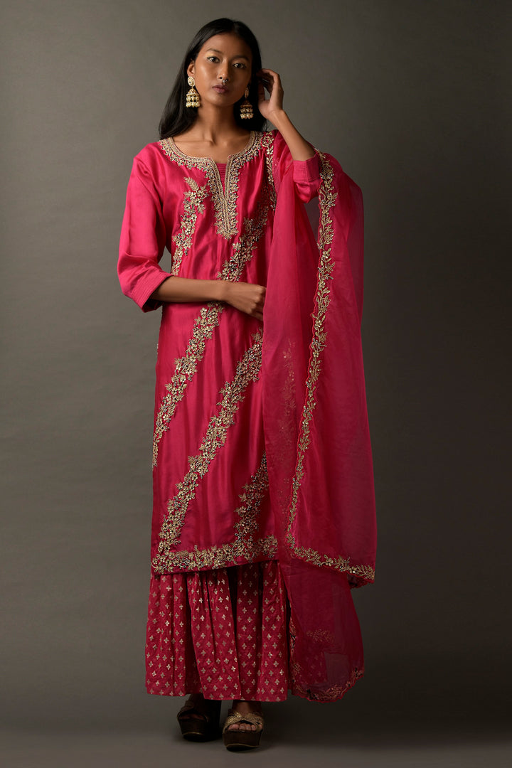 Hot Pink Embroidered Suit Set